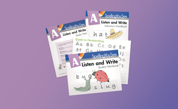 The book covers for the Listen and Write level of Spelling You See.